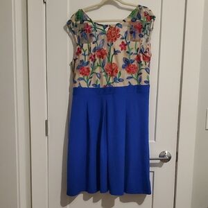 Floral Embroidered Dress with Blue Skirt